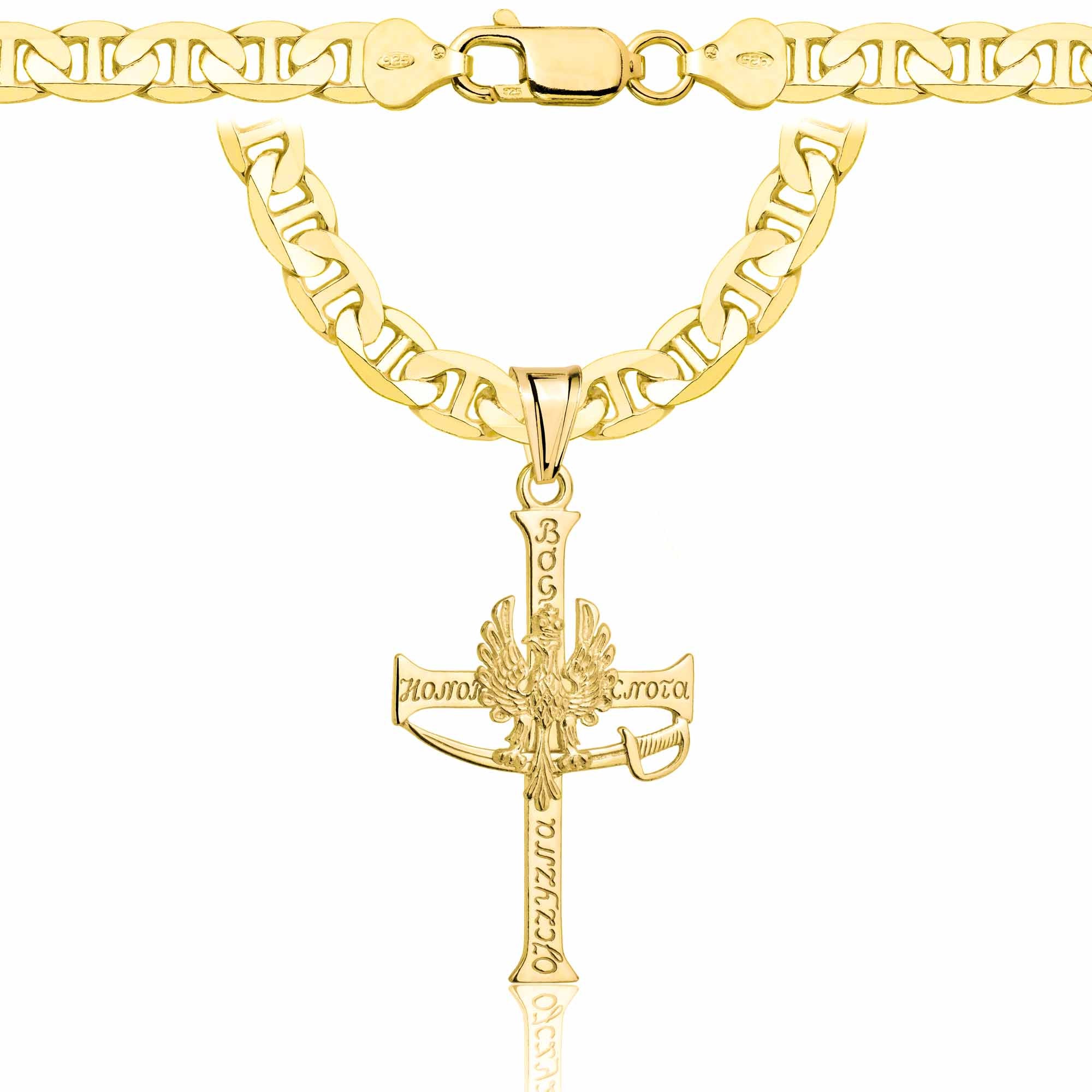 Łańcuszek pozłacany srebrny z krzyżykiem gucci 6,5mm pr. 925