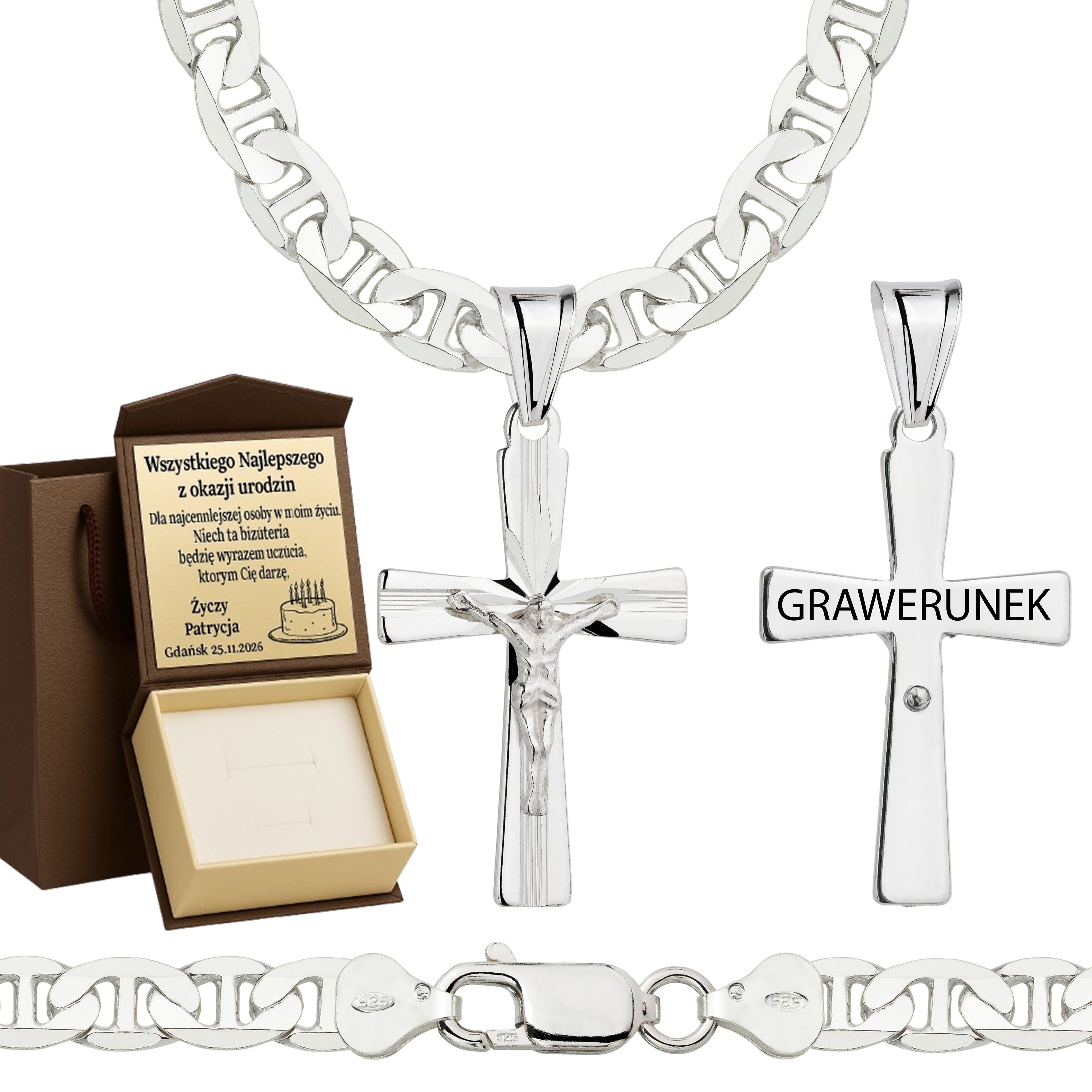 Łańcuszek srebrny z krzyżykiem gucci 6,5mm pr. 925