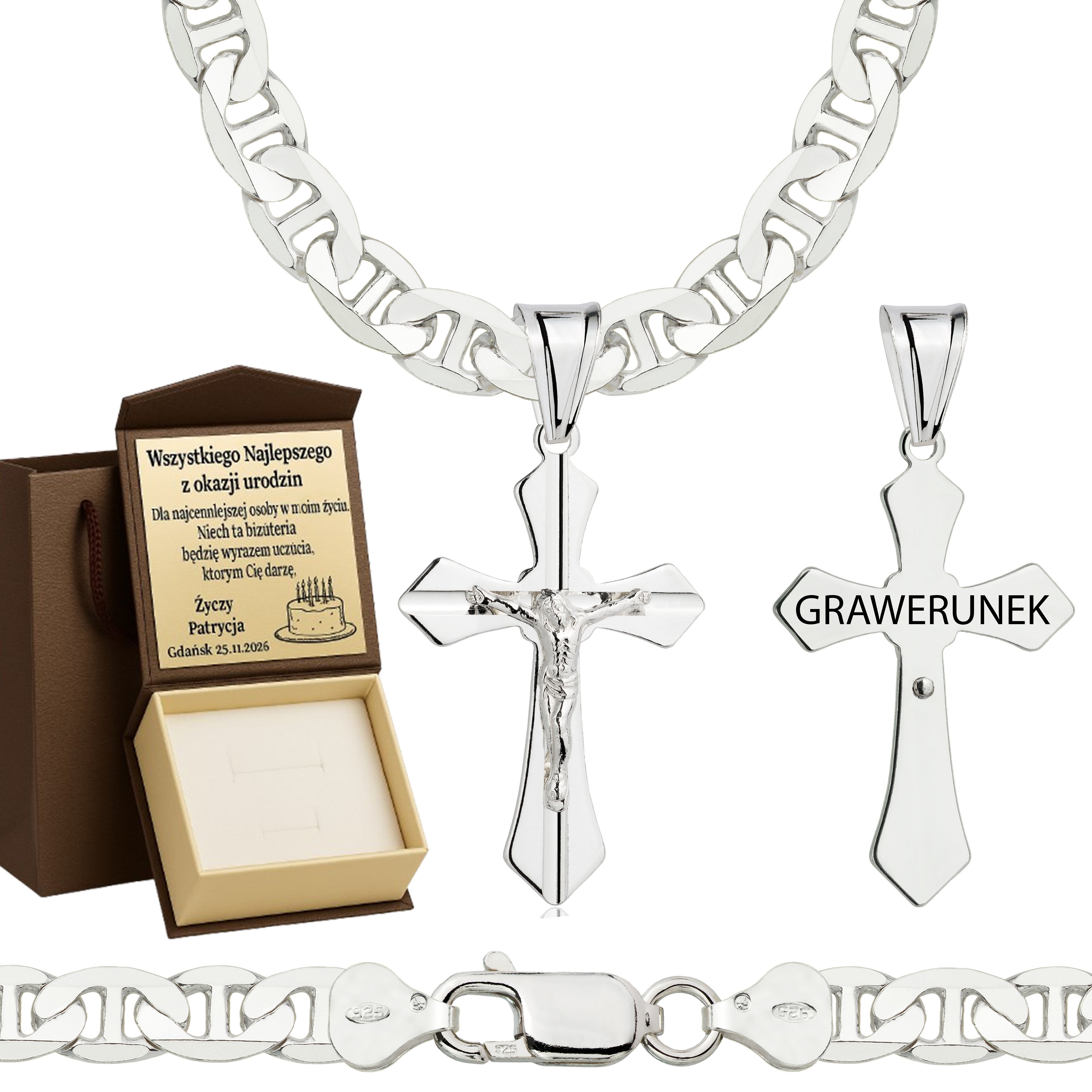 Łańcuszek srebrny z krzyżykiem gucci 6,5mm pr. 925