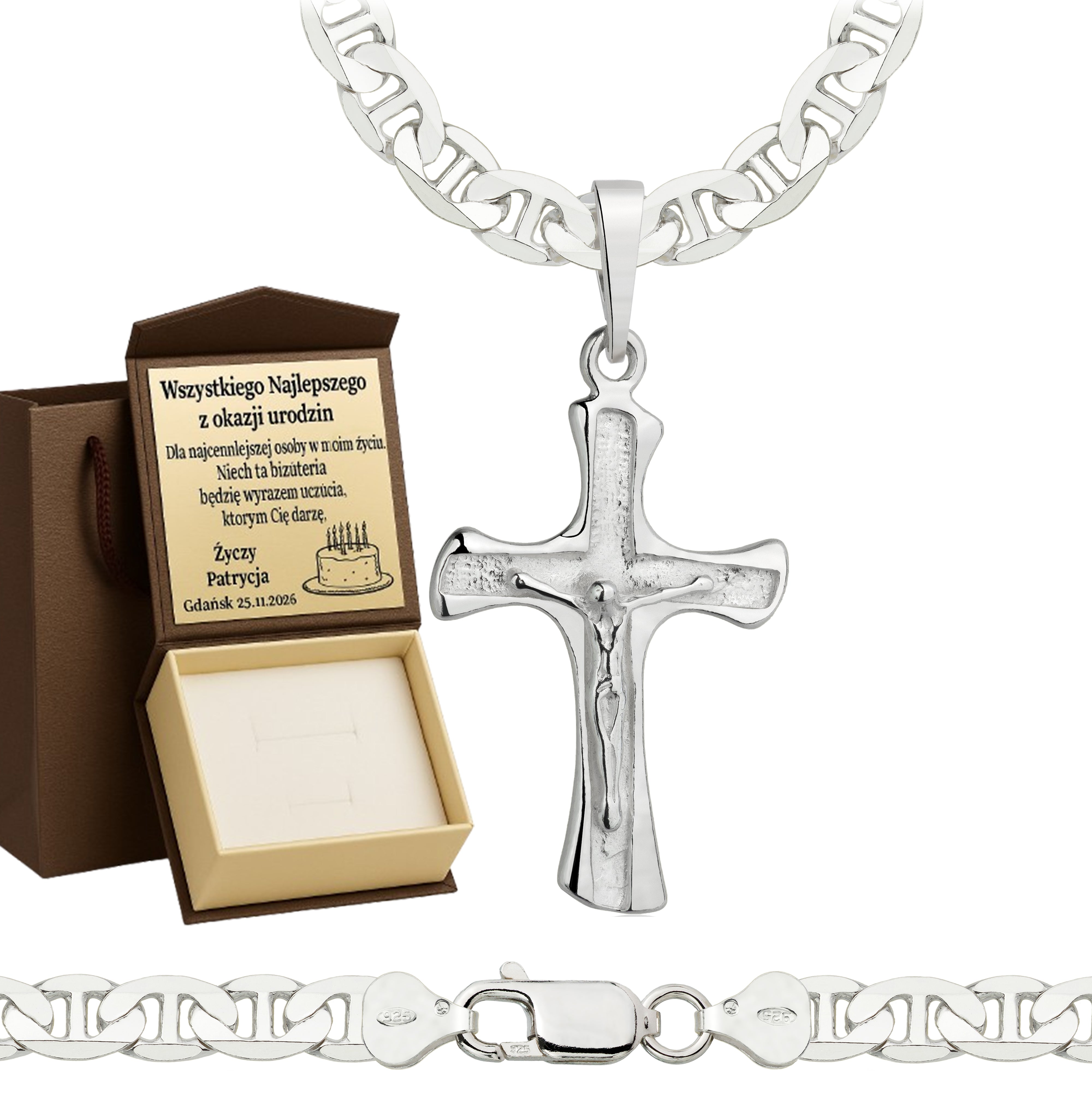 Łańcuszek srebrny z krzyżykiem gucci 6,5mm pr. 925