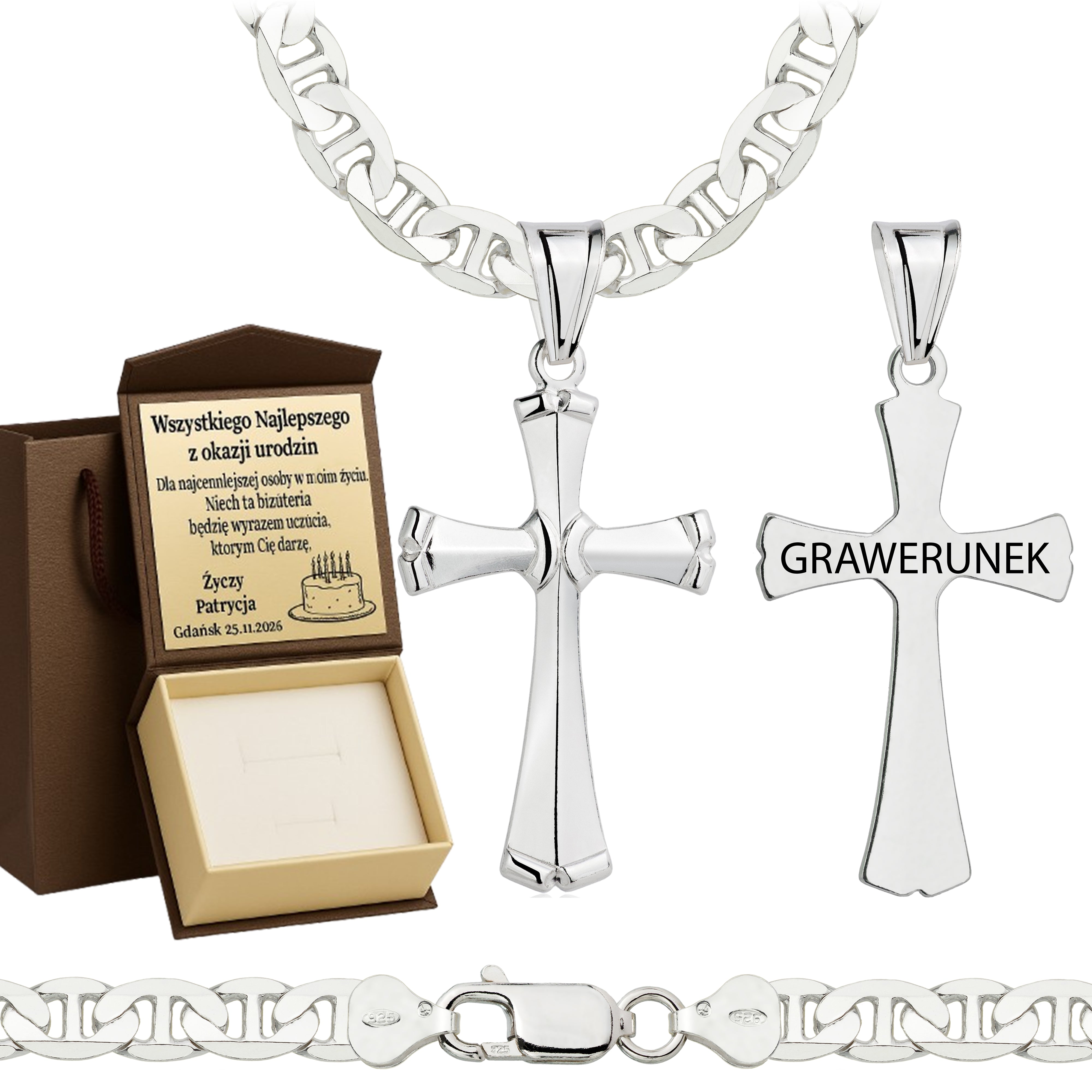 Łańcuszek srebrny z krzyżykiem gucci 6,5mm pr. 925