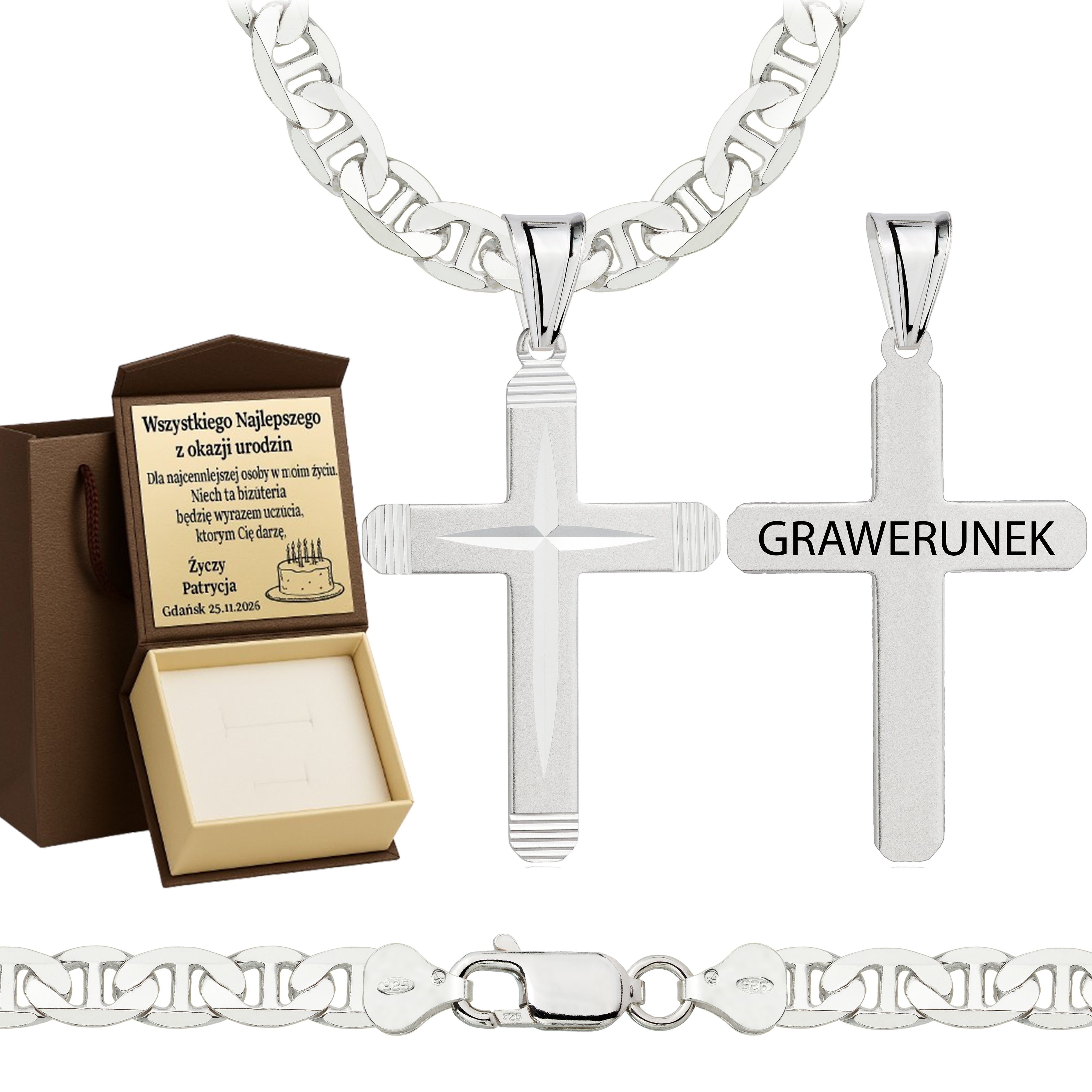 Łańcuszek srebrny z krzyżykiem gucci 6,5mm pr. 925