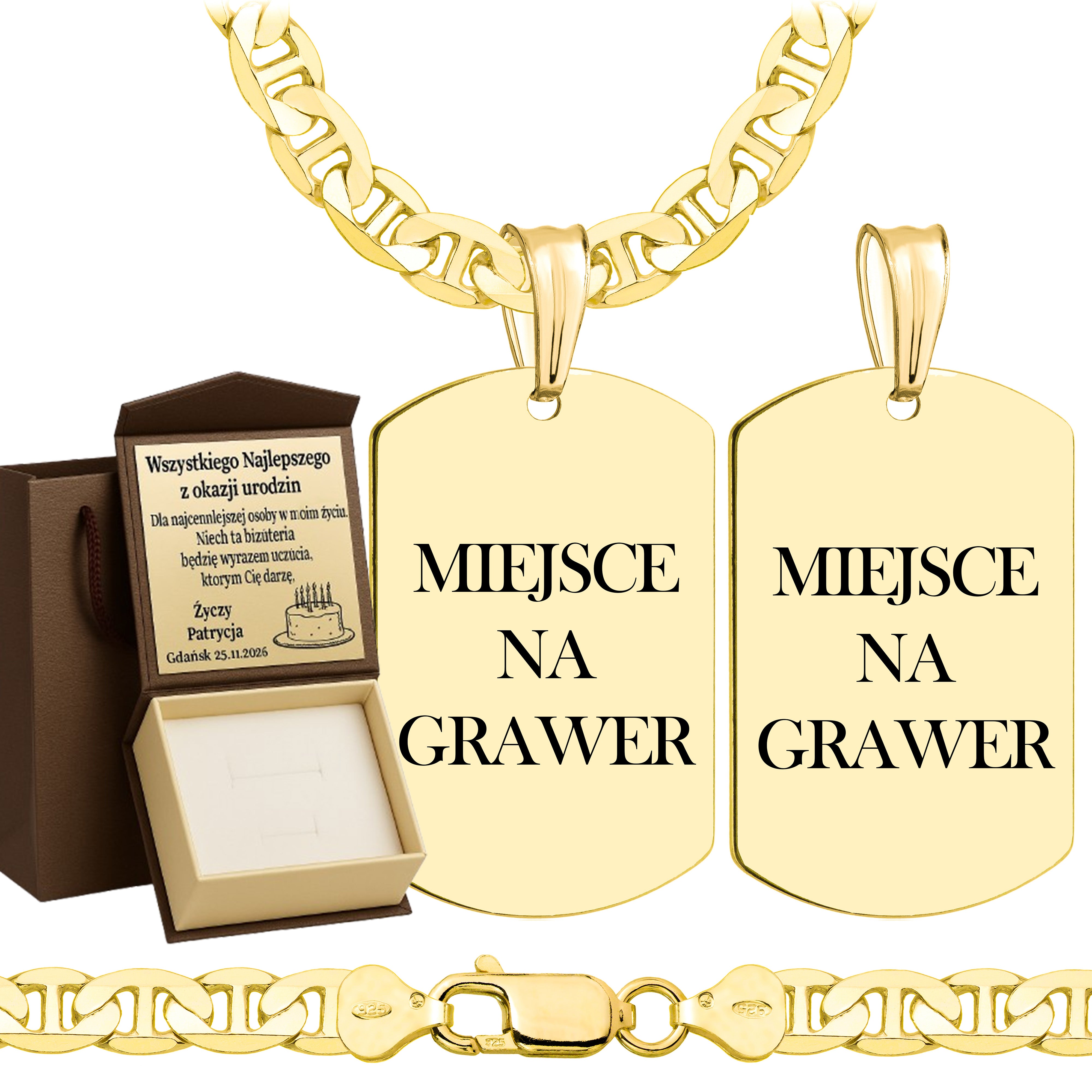 Łańcuszek pozłacany srebrny z nieśmiertelnikiem gucci 6,5mm pr. 925 585