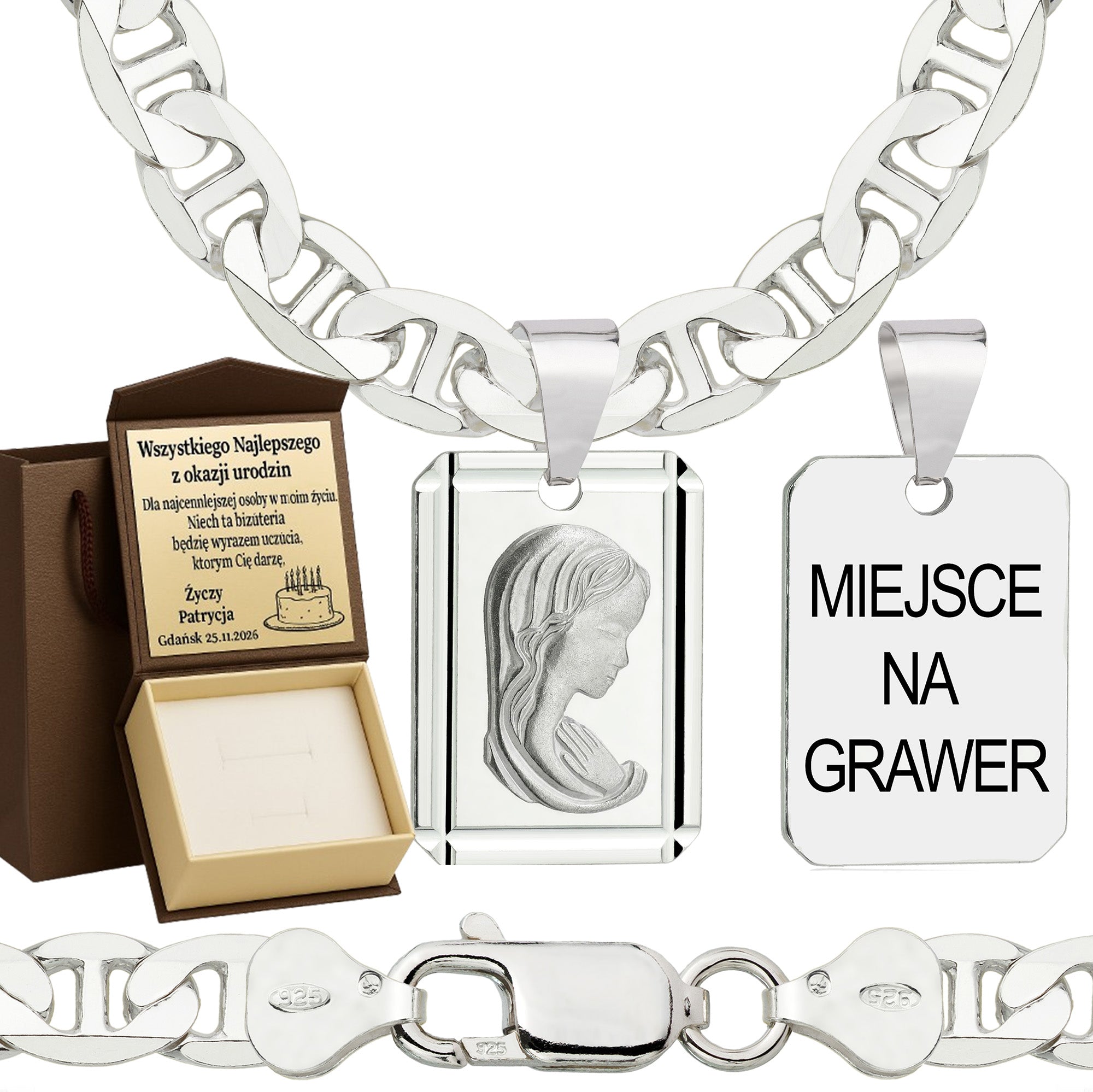 Łańcuszek srebrny z medalikiem gucci 6,5mm pr. 925