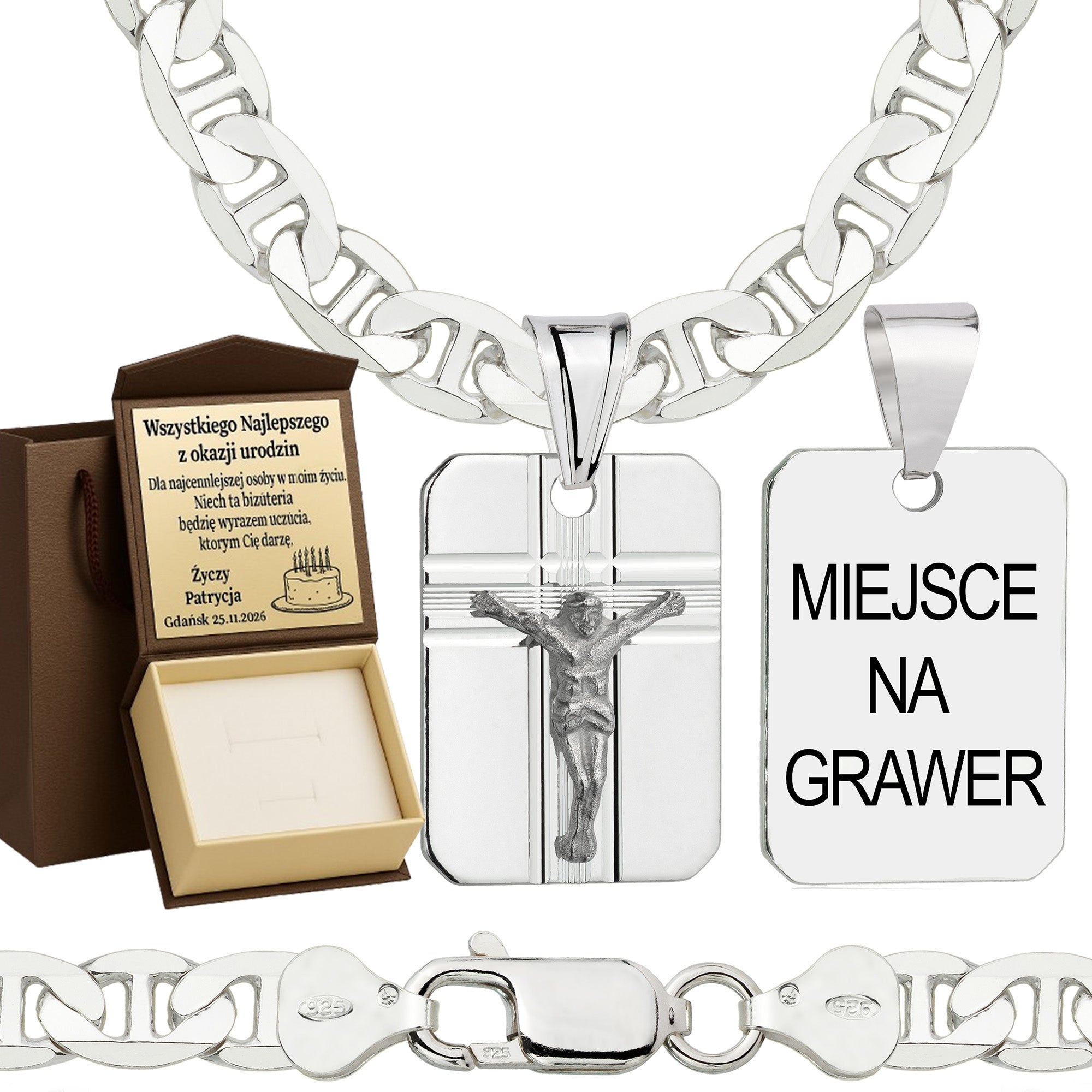 Łańcuszek srebrny z medalikiem gucci 6,5mm pr. 925