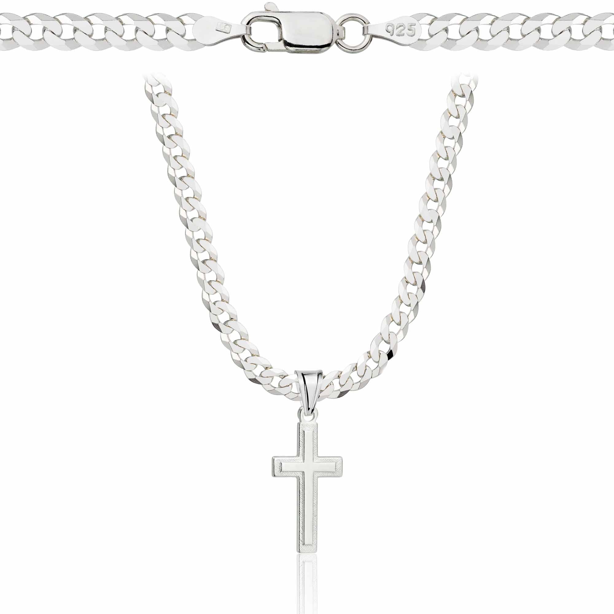 Łańcuszek srebrny z krzyżykiem pancerka 3,8mm pr. 925