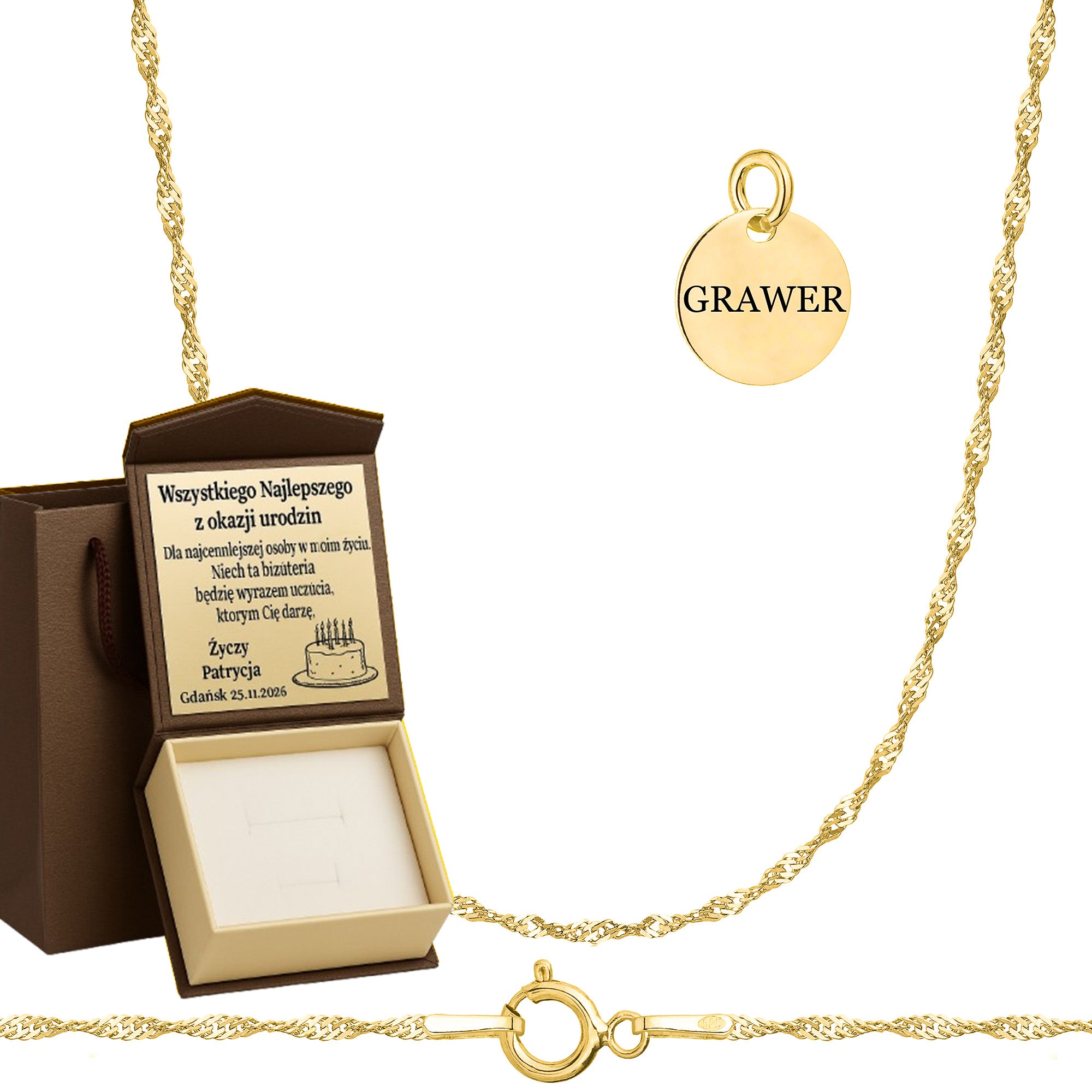 Łańcuszek pozłacany srebrny singapur 1,6mm pr. 925 585