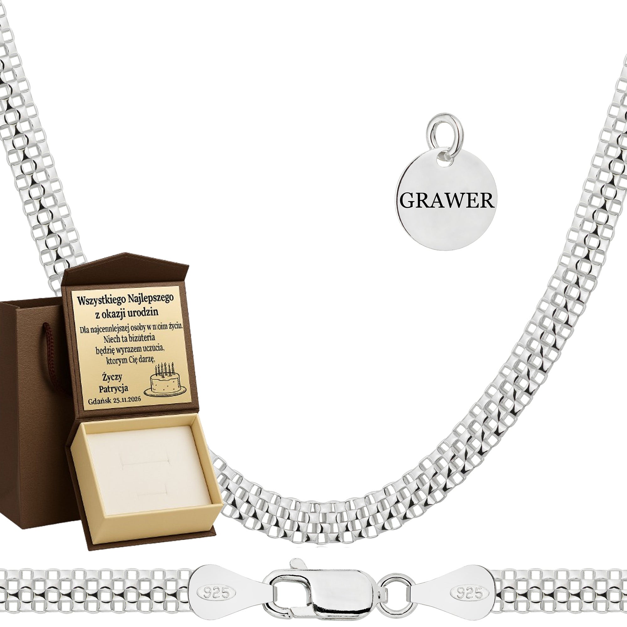 Łańcuszek srebrny tub 4mm pr. 925