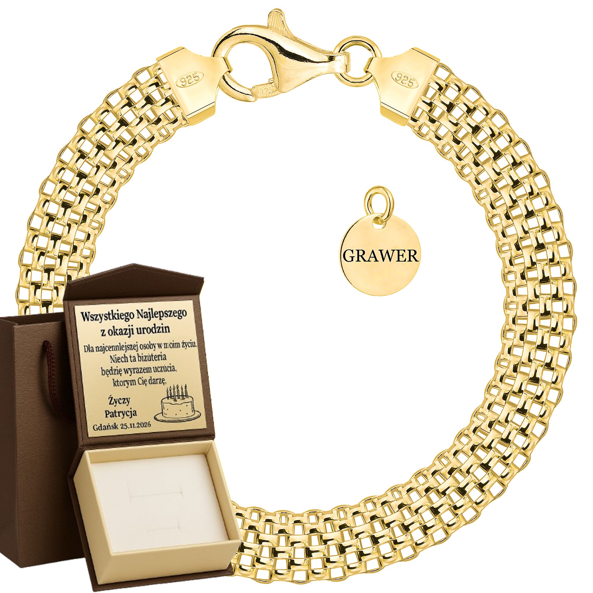 Bransoletka pozłacana srebrna tub 8mm pr. 925 585