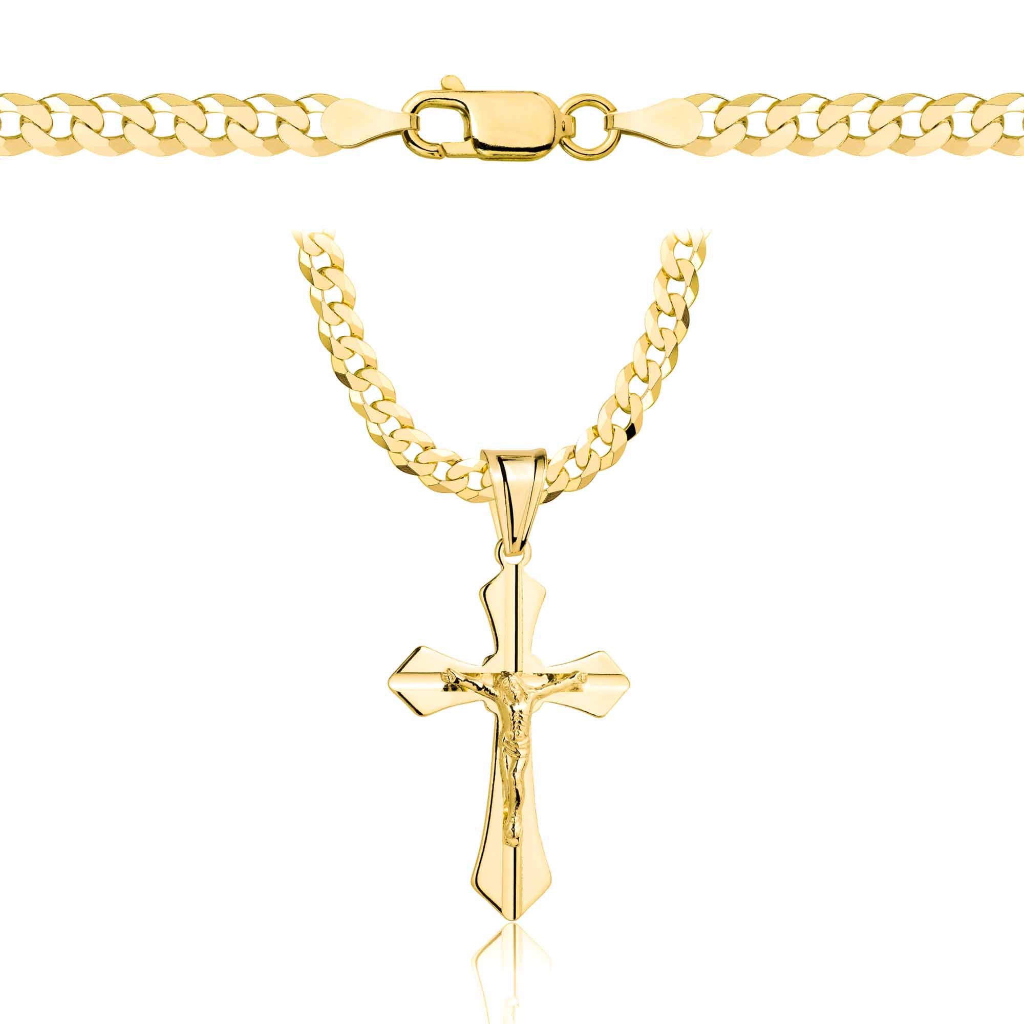 Łańcuszek pozłacany srebrny z krzyżykiem pancerka 3,8mm pr. 925