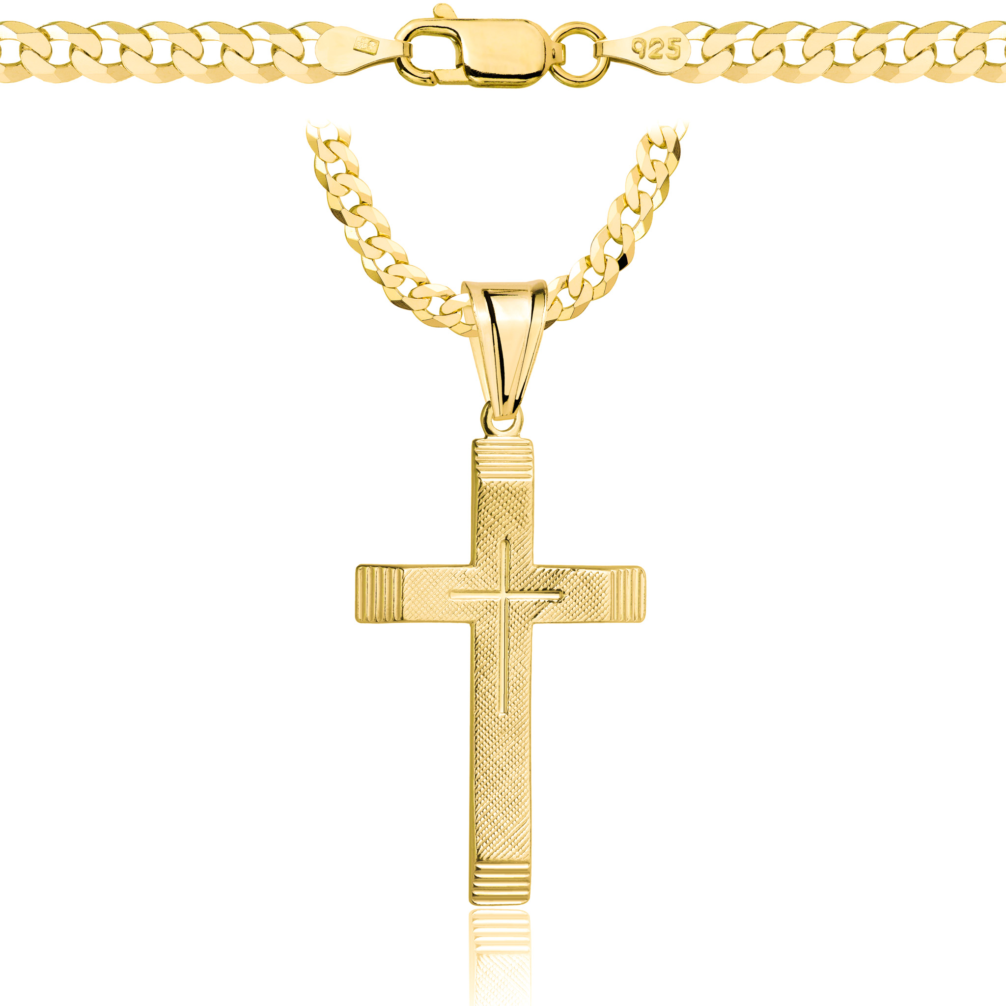 Łańcuszek pozłacany srebrny z krzyżykiem pancerka 3,8mm pr. 925