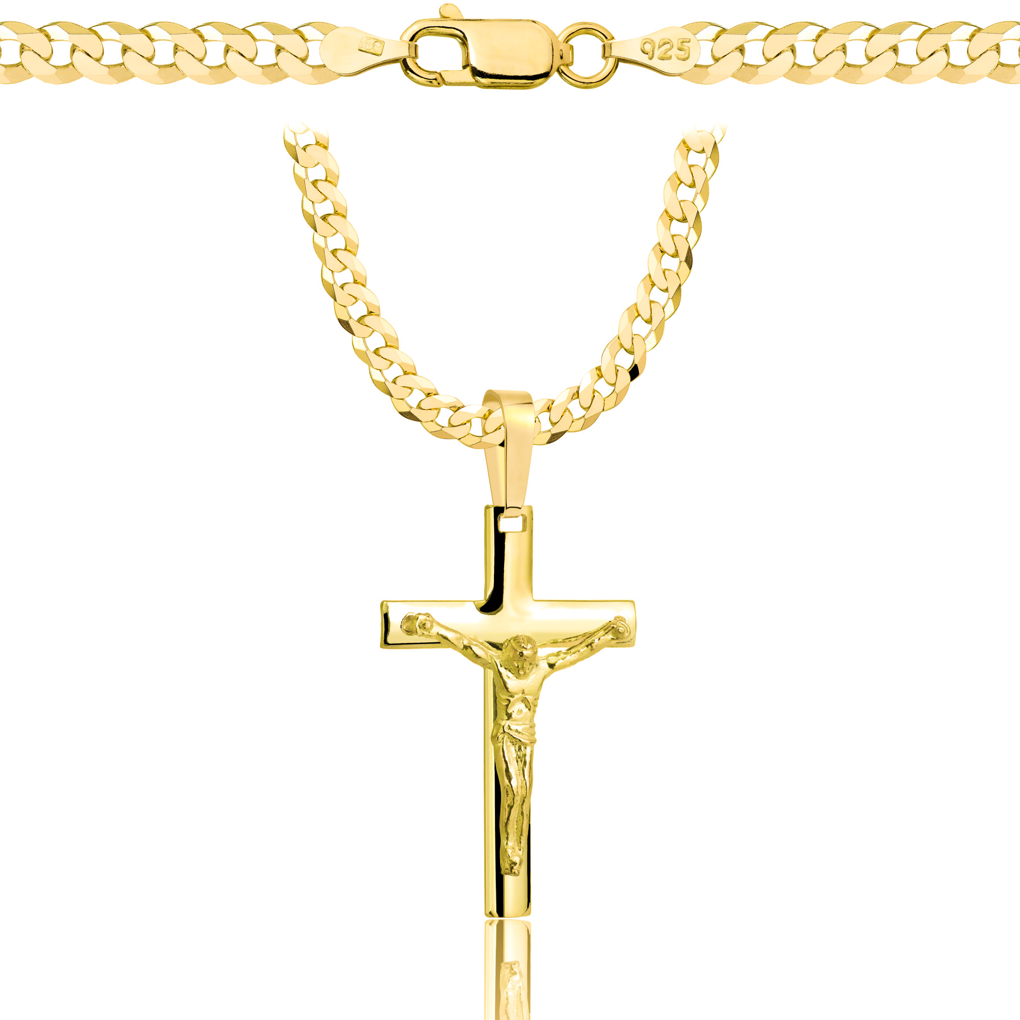 Łańcuszek pozłacany srebrny z krzyżykiem pancerka 3,8mm pr. 925