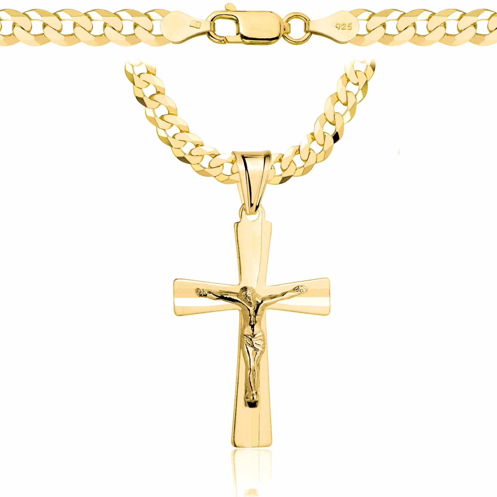 Łańcuszek pozłacany srebrny z krzyżykiem pancerka 5mm pr. 925