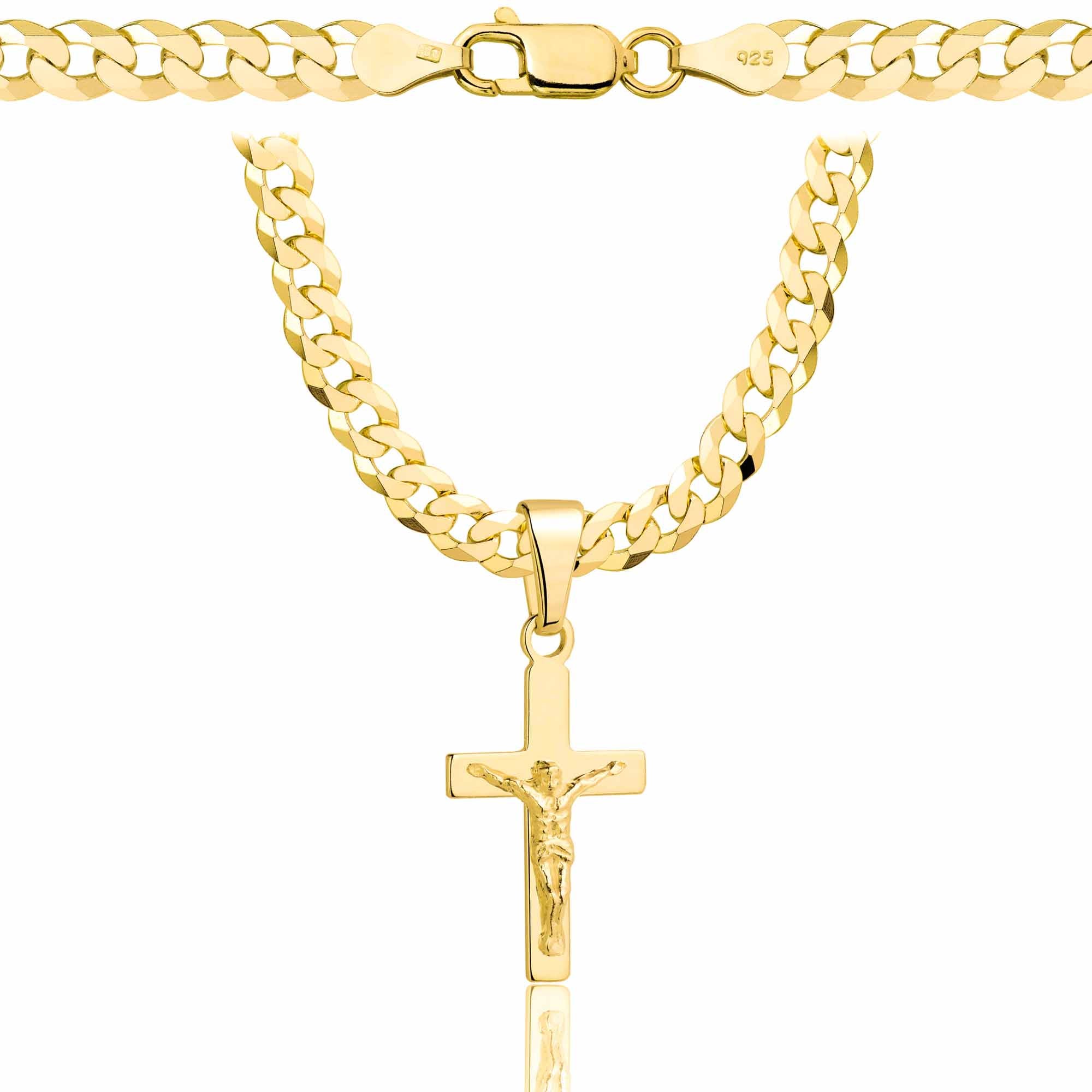 Łańcuszek pozłacany srebrny z krzyżykiem pancerka 5mm pr. 925