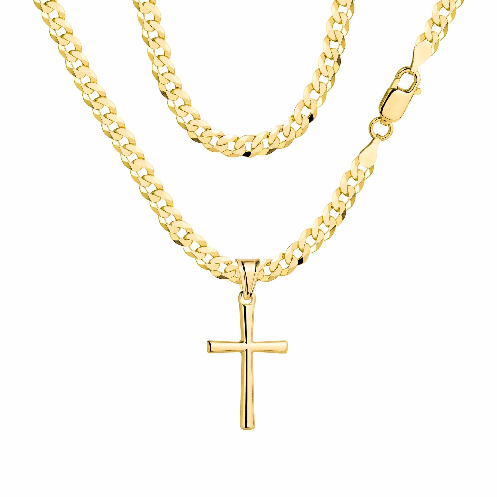 Łańcuszek komunijny pozłacany srebrny pancerka z krzyżykiem 3,8mm z grawerowanym pudełeczkiem pr. 925