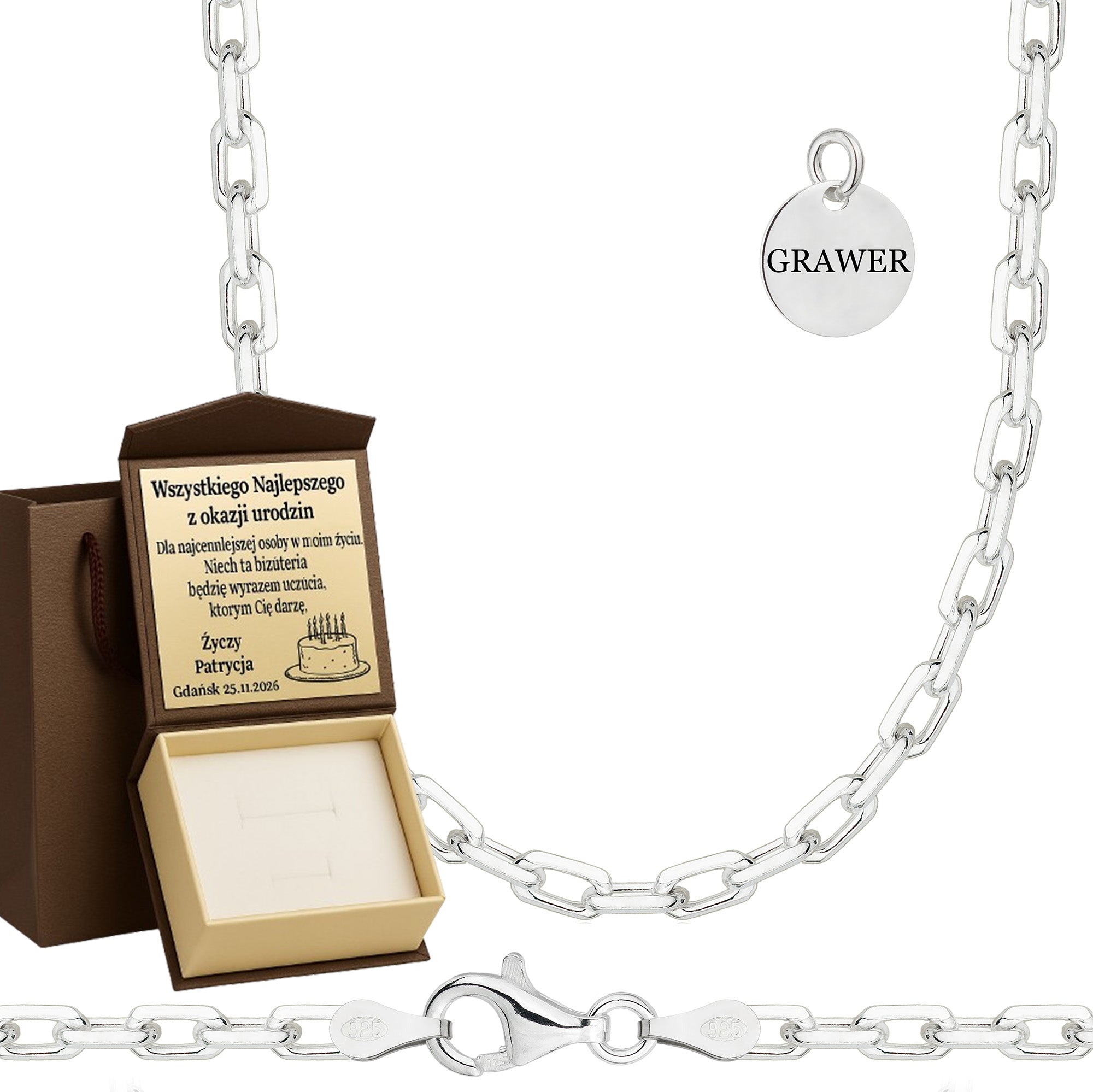 Łańcuszek srebrny ankier 3mm pr. 925