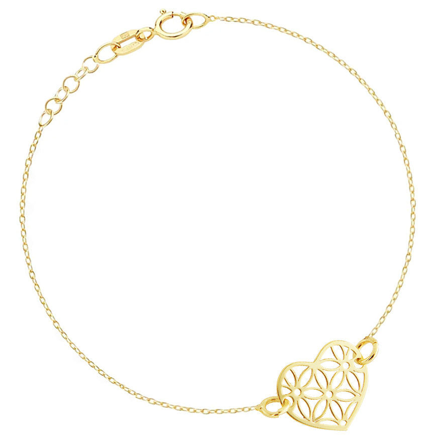 Złota bransoletka z ażurowym sercem 333