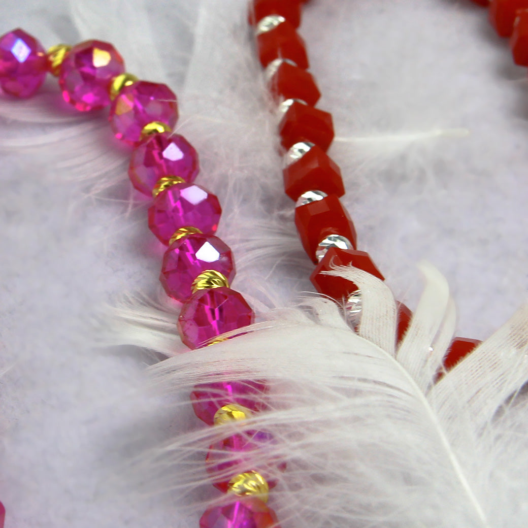 Bransoletka z koralikami - różowa i złote kulki