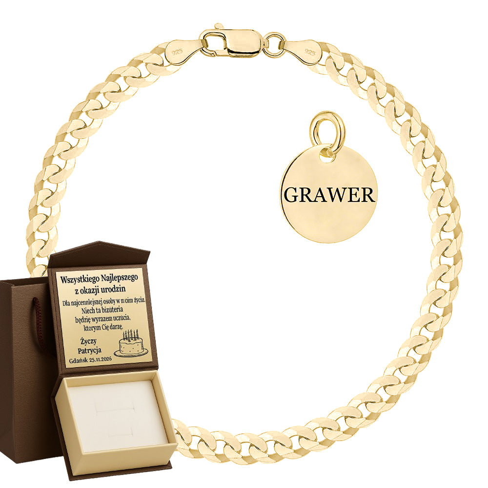 Bransoletka pozłacana srebrna pancerka 5mm pr. 925