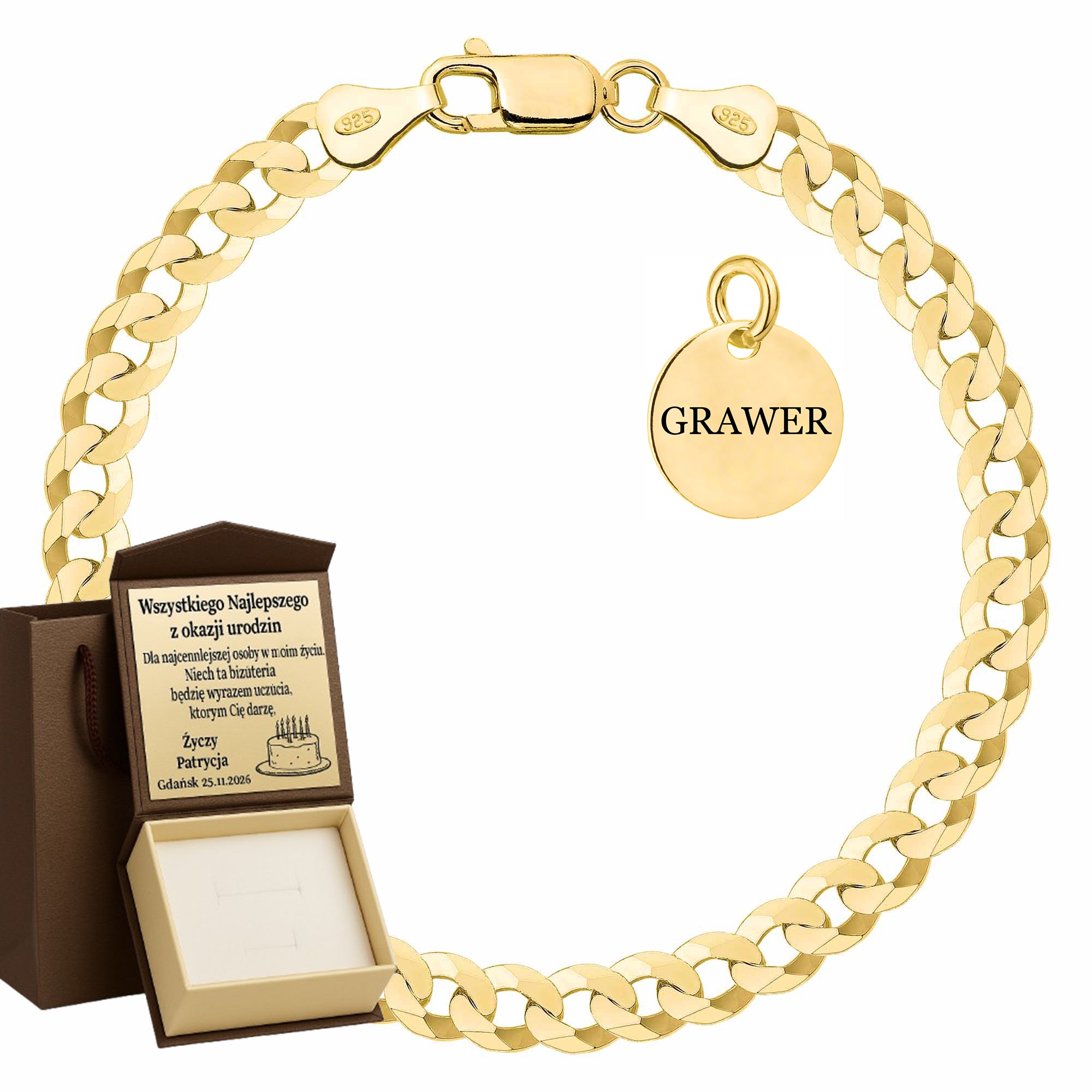 Bransoletka pozłacana srebrna pancerka 6,5mm pr. 925