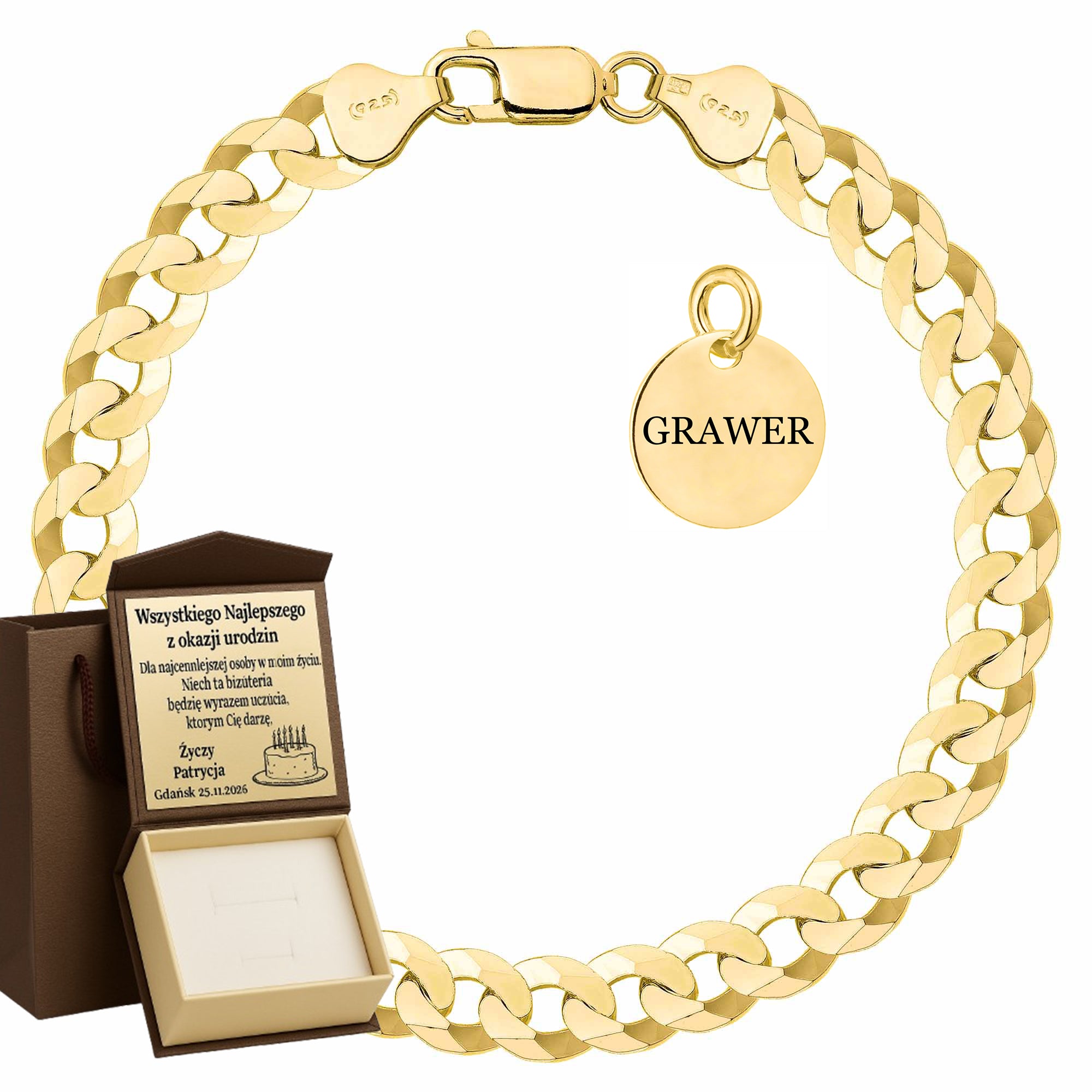 Bransoletka pozłacana srebrna pancerka 7,5mm pr. 925