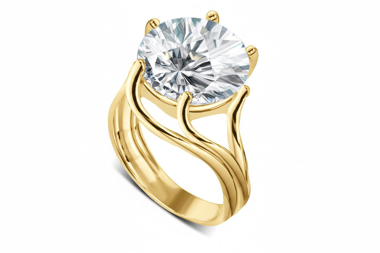 Pierścionek skręcony z cyrkonią 13 mm srebro pozłacane