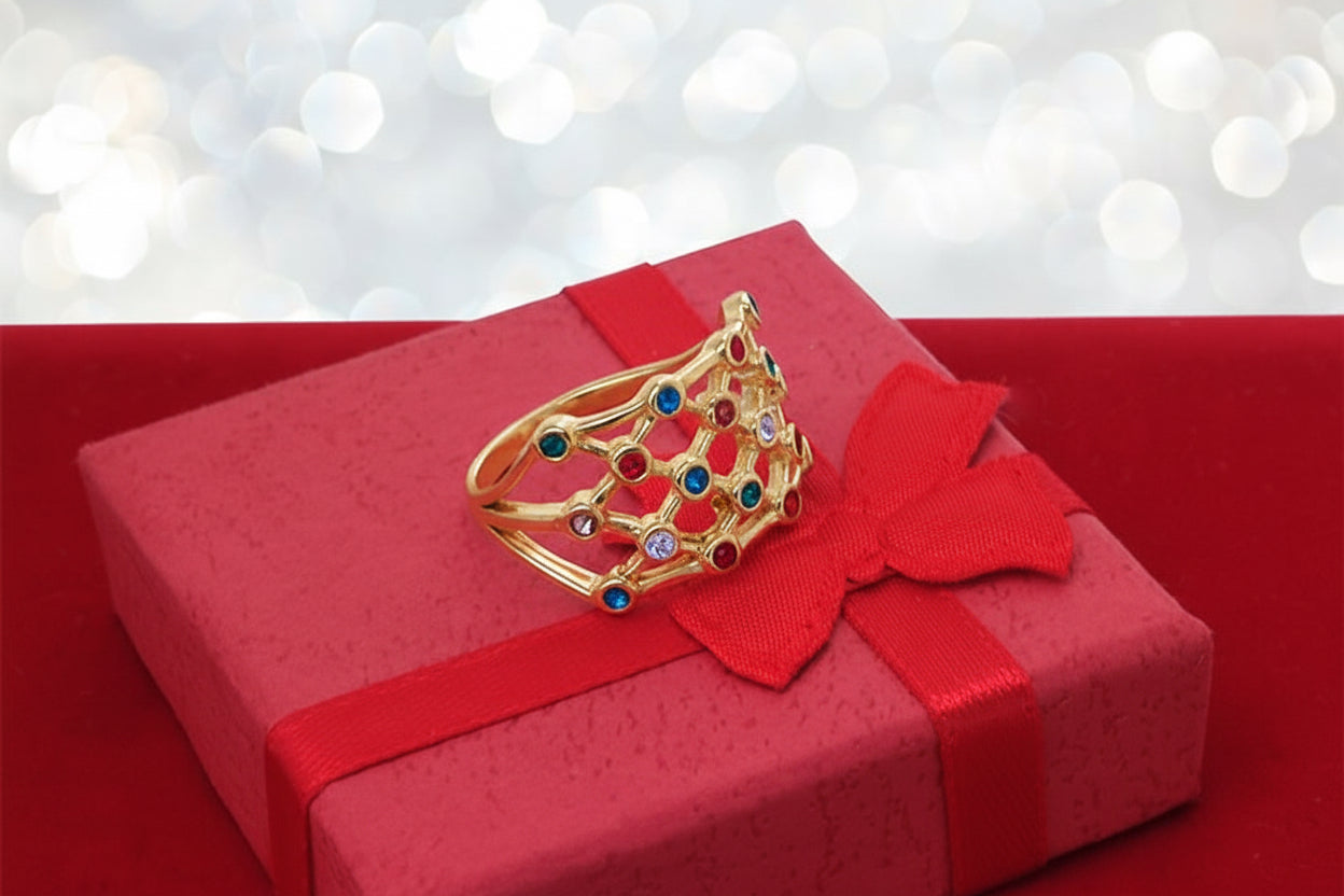 Ażurowy wielokolorowy pierścionek