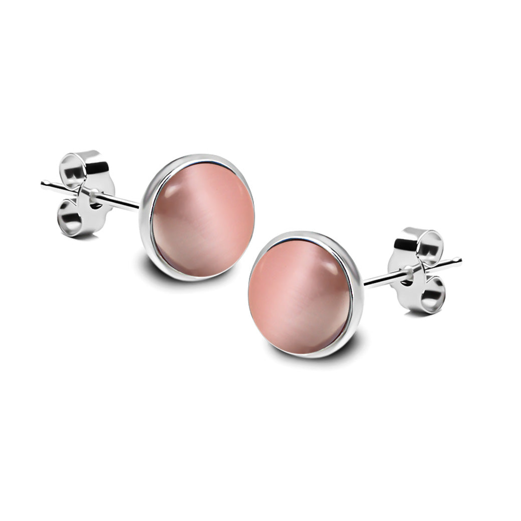 Kolczyki z kamieniem z efektem kociego oczka różowe