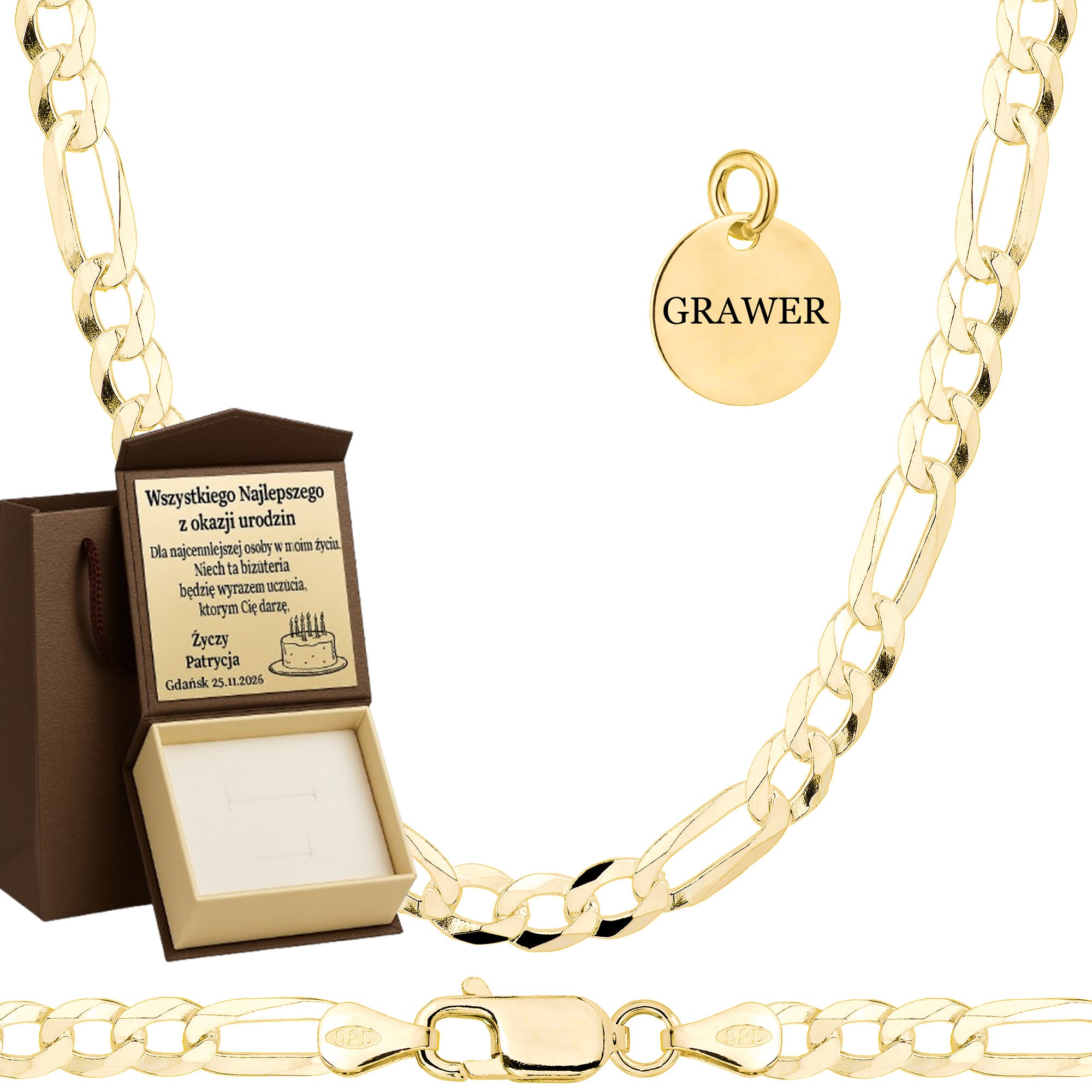 Łańcuszek pozłacany srebrny figaro 5,5 mm pr. 925