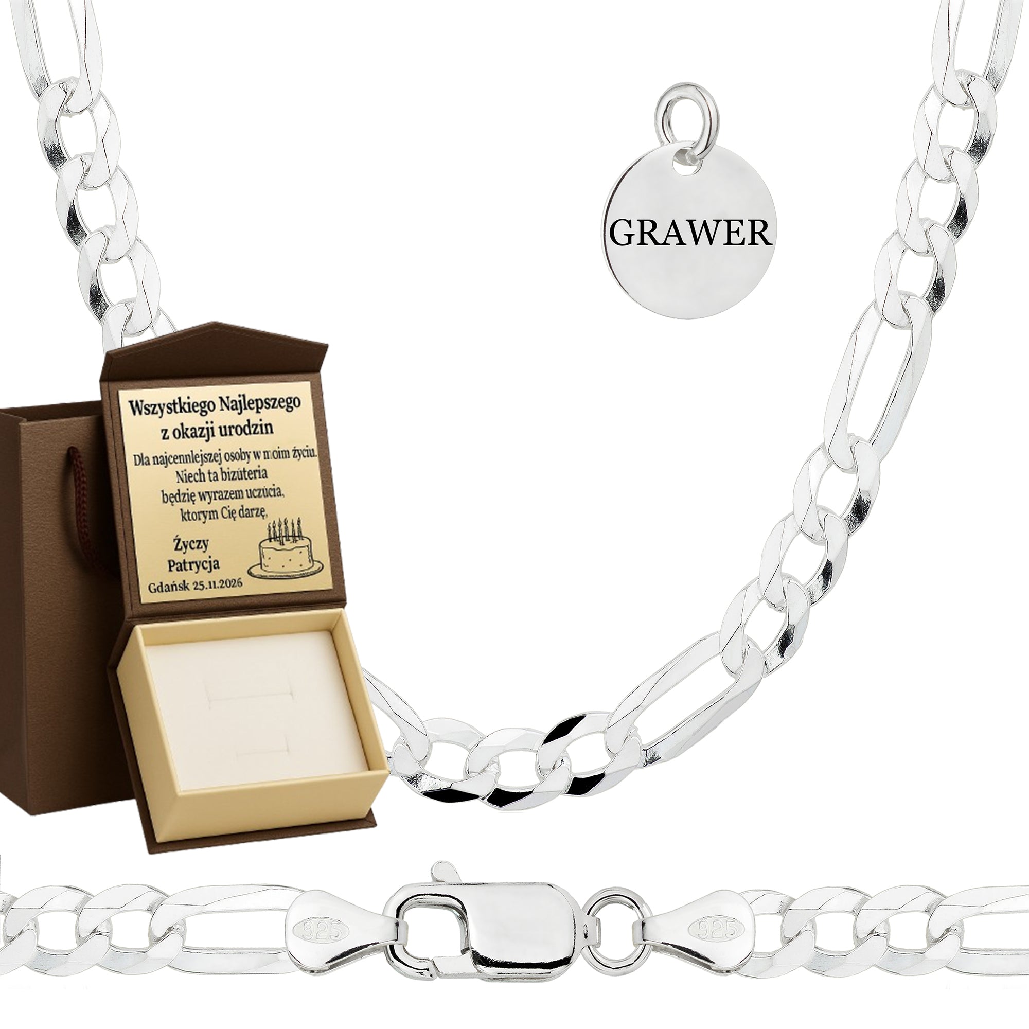 Łańcuszek srebrny figaro 8 mm pr. 925