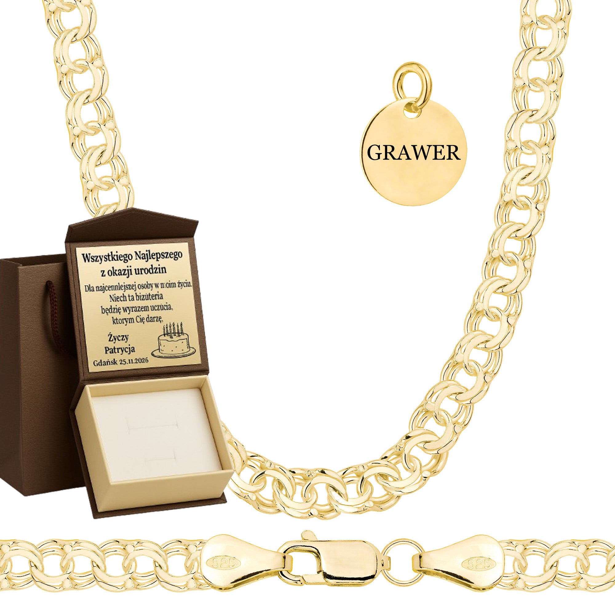 Łańcuszek pozłacany srebrny galibardi 4,5 mm pr. 925