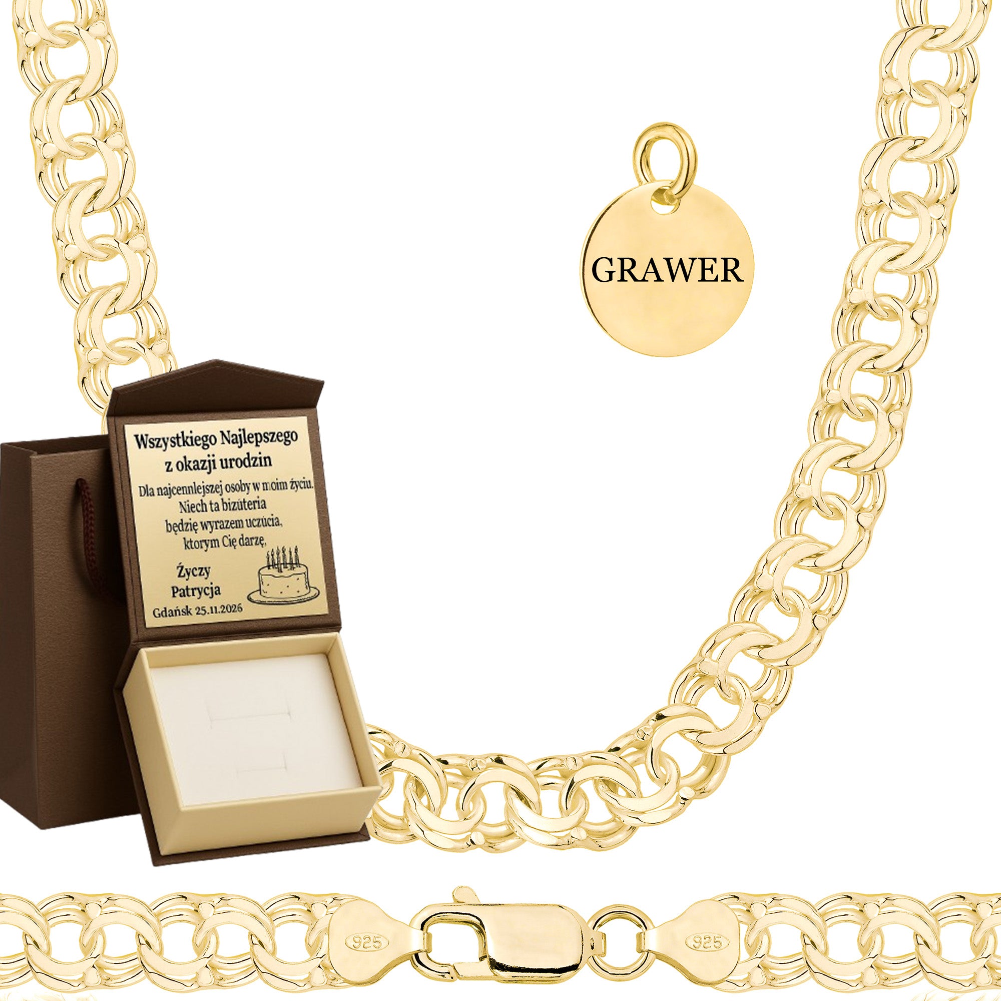 Łańcuszek pozłacany srebrny galibardi 8 mm pr. 925