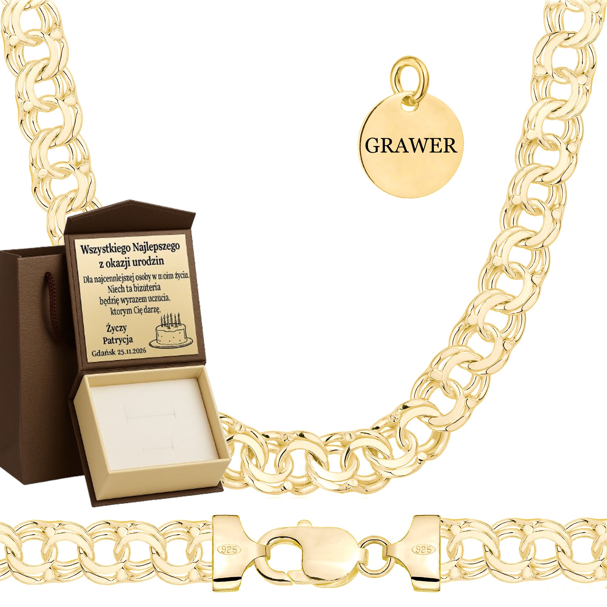 Łańcuszek pozłacany srebrny galibardi 9,5 mm pr. 925