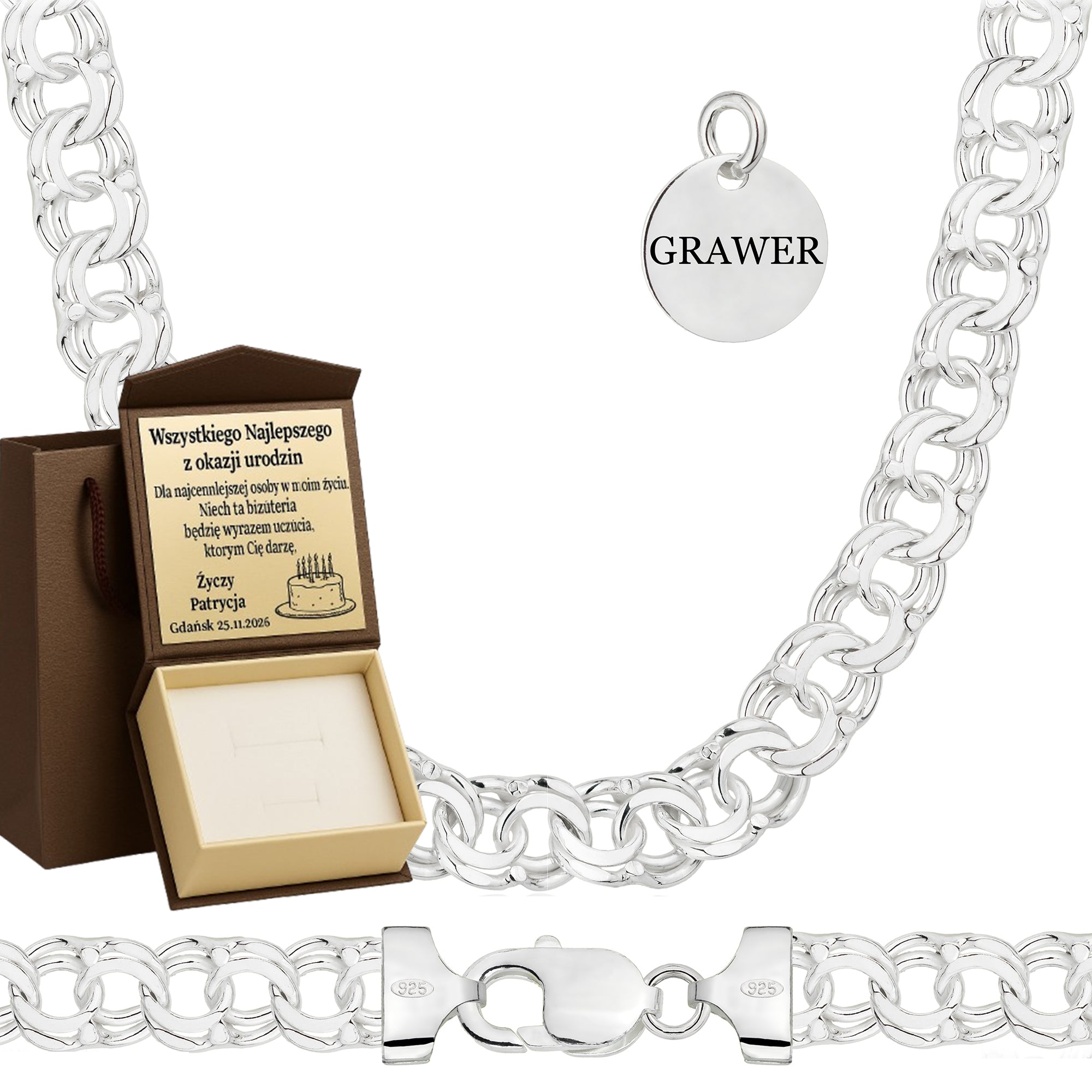 Łańcuszek srebrny galibardi 9,5 mm pr. 925