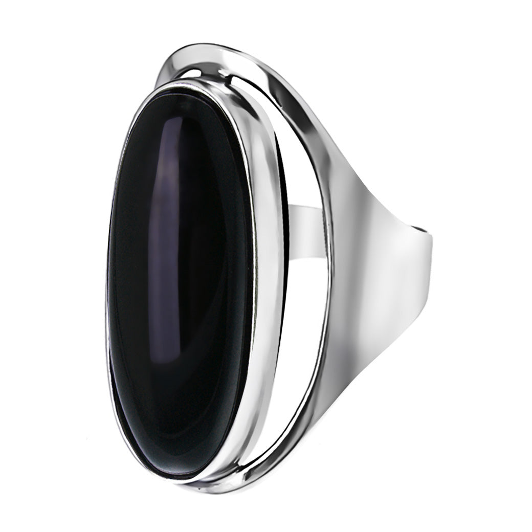 Wysoki pierścionek z 3cm kamieniem - onyksem