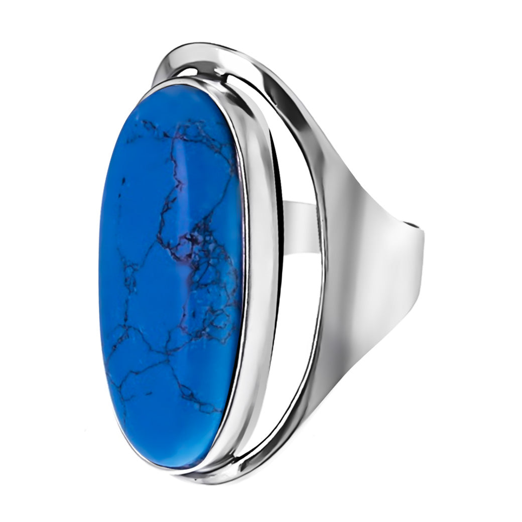 Wysoki pierścionek z 3cm kamieniem - turkusem