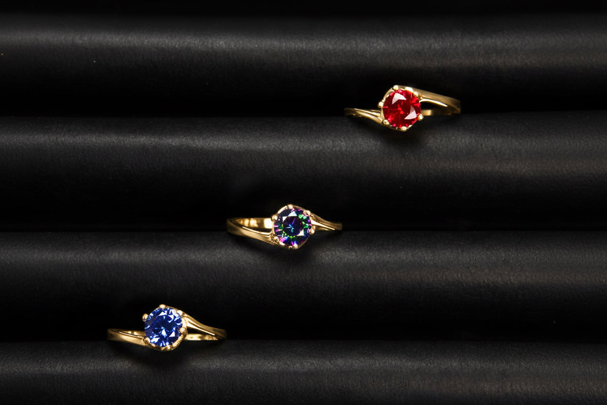 Pierścionek skręcony z cyrkonią tanzanit