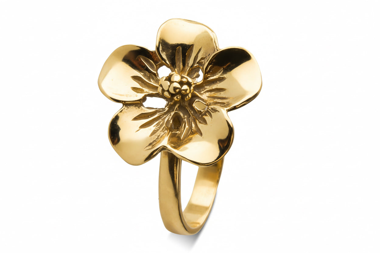 Pierścionek kwiat z błyszczącymi płatkami srebro pozłacane