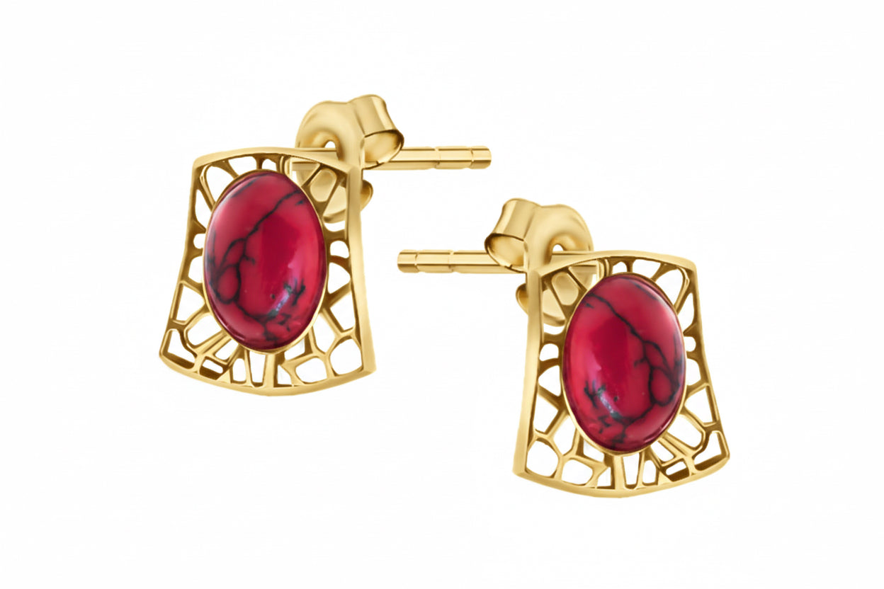 Ażurowe kolczyki w stylu retro z koralem Klasyczna Pola srebro pozłacane