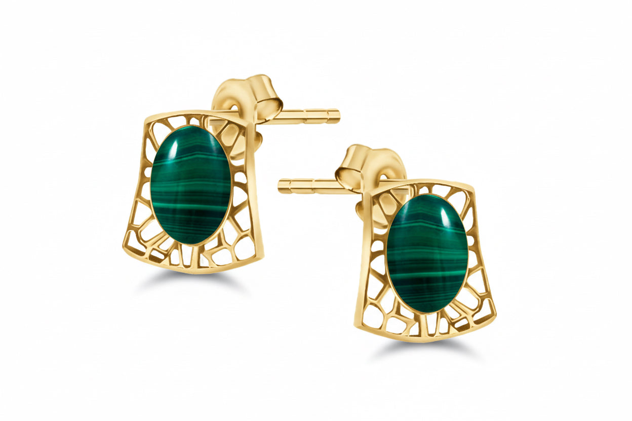 Ażurowe kolczyki w stylu retro z malachitem Klasyczna Pola srebro pozłacane