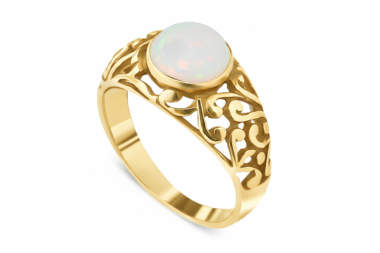 Pierścionek ażurowy z opalem srebro pozłacane