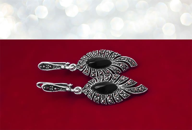 Kolczyki z markazytami i onyksem