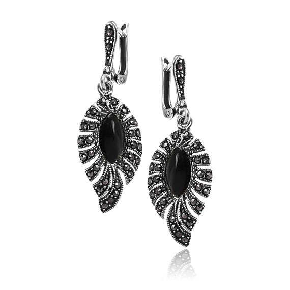 Kolczyki z markazytami i onyksem