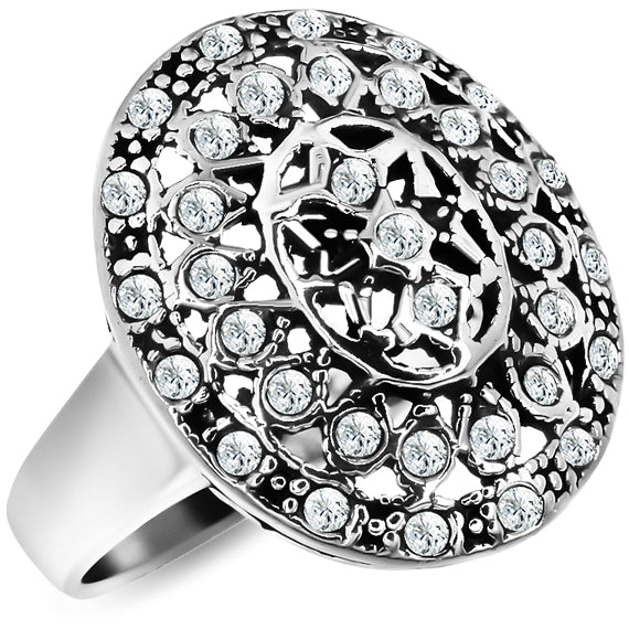 Duży owalny pierścionek z cyrkoniami