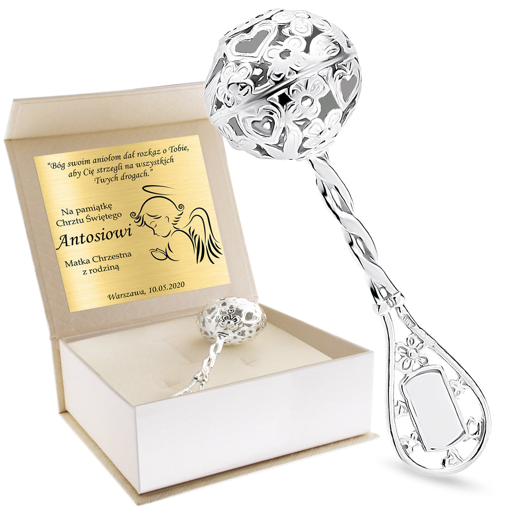 Grzechotka srebrna Pamiątka Chrztu/Narodzin