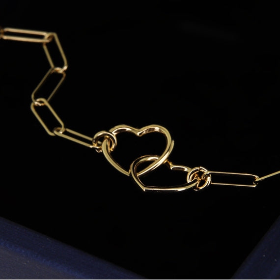 Bransoletka z szerokimi ogniwami podwójne serca