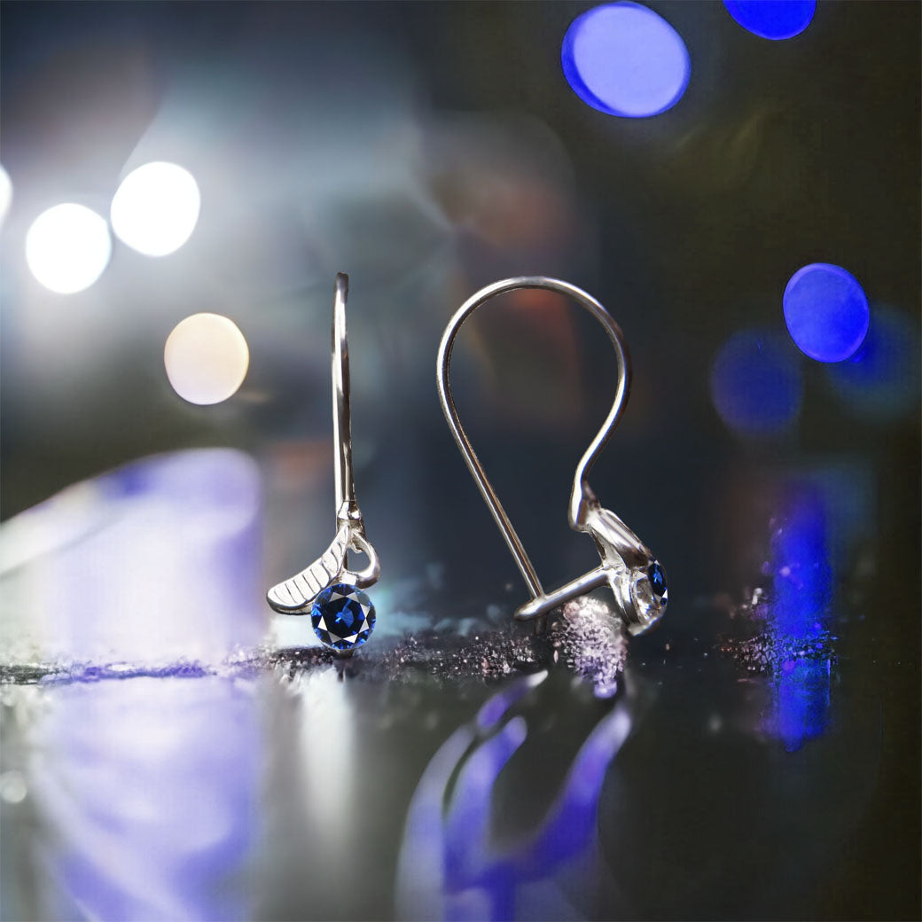 Kolczyki - liść nad szafirową cyrkonią
