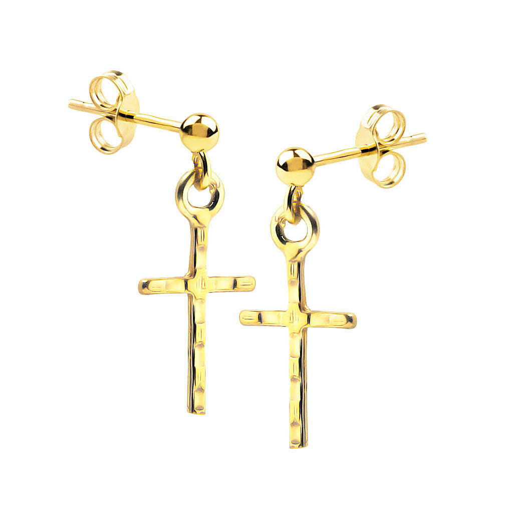 Kolczyki wiszące z krzyżykiem złocone