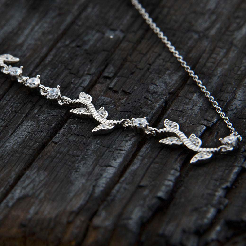 Naszyjnik/kolia listki z cyrkoniami