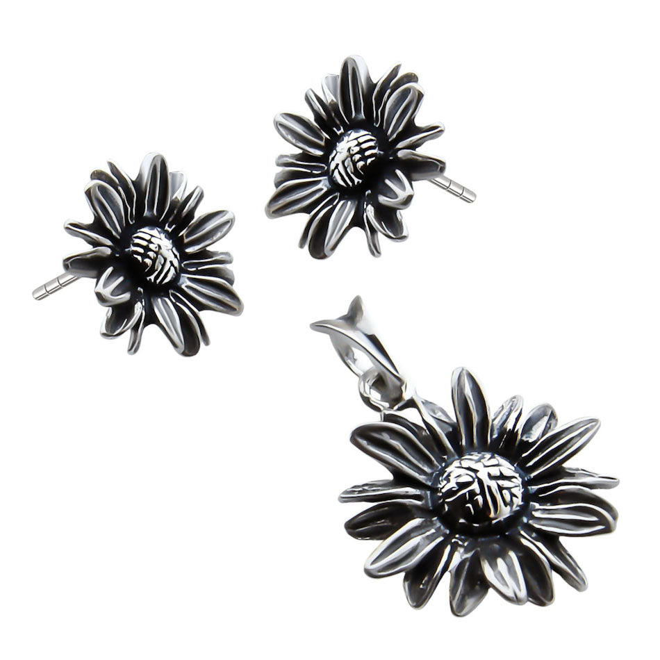 Komplet - kolczyki wisiorek - stokrotki